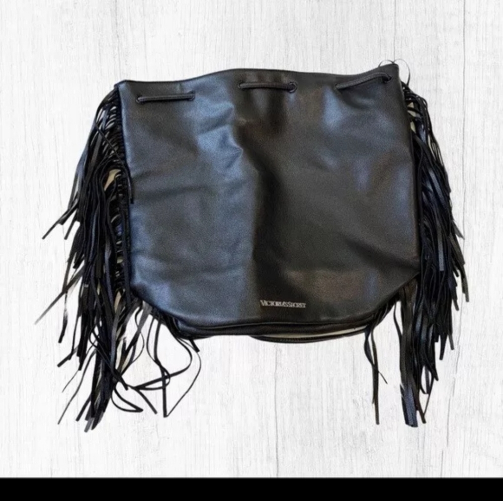 Victorias secret black fringe backpack